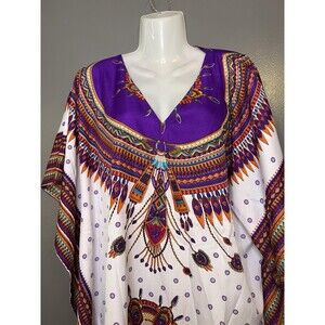 Kohinoor Poncho Womens Free Size Multicolor Geometric Kaftan V Neck Long Boho